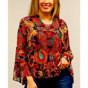 NWT Kyla Seo anthropologie floral colorful blouse w tassels size small handmade